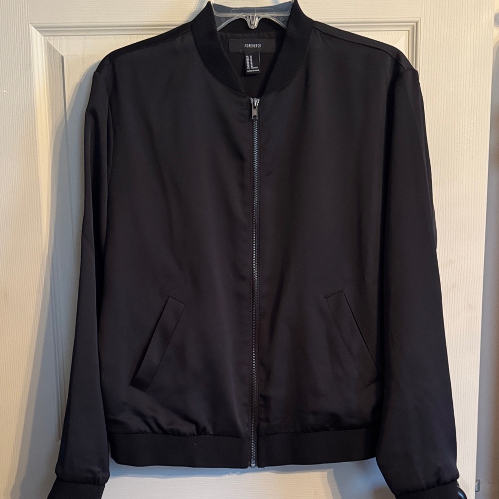 Forever 21 Black silk like Bomber Jacket